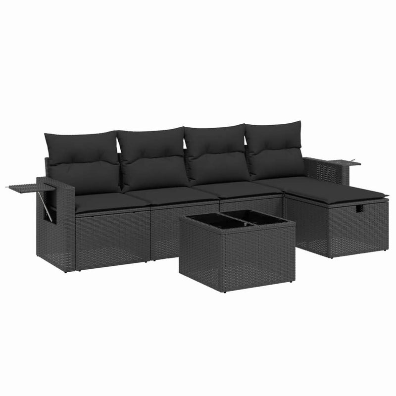 vidaXL 6 Piece Garden Sofa Set with Cushions Black Poly Rattan