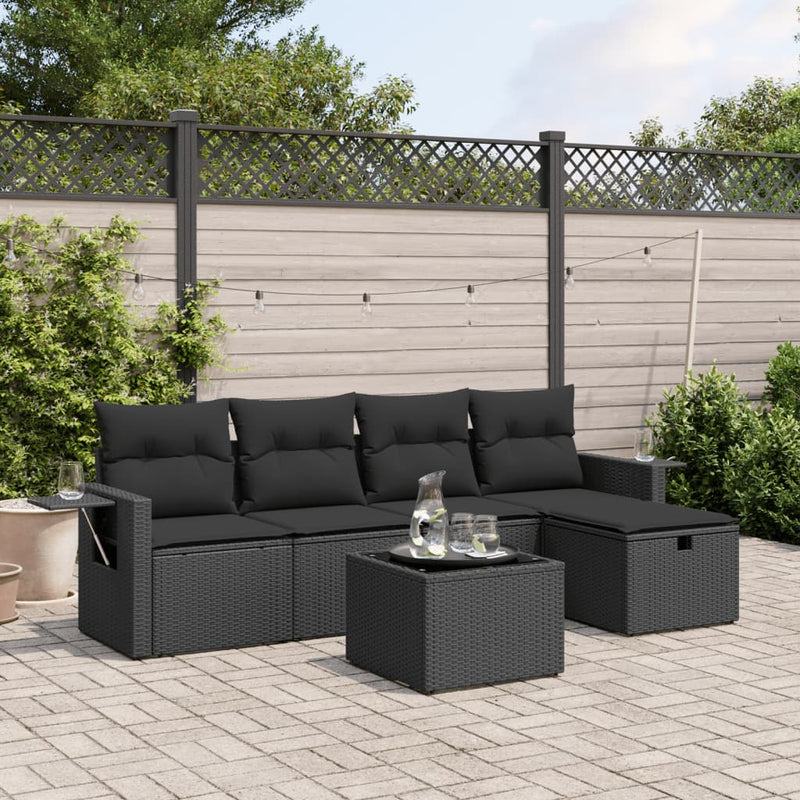 vidaXL 6 Piece Garden Sofa Set with Cushions Black Poly Rattan