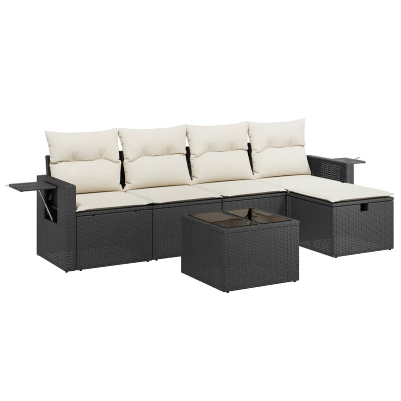 vidaXL 6 Piece Garden Sofa Set with Cushions Black Poly Rattan