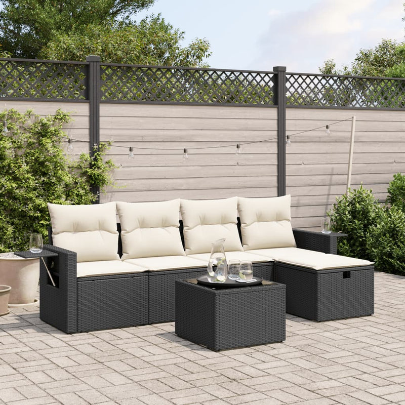 vidaXL 6 Piece Garden Sofa Set with Cushions Black Poly Rattan