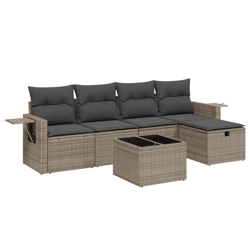 vidaXL 6 Piece Garden Sofa Set with Cushions Grey Poly Rattan