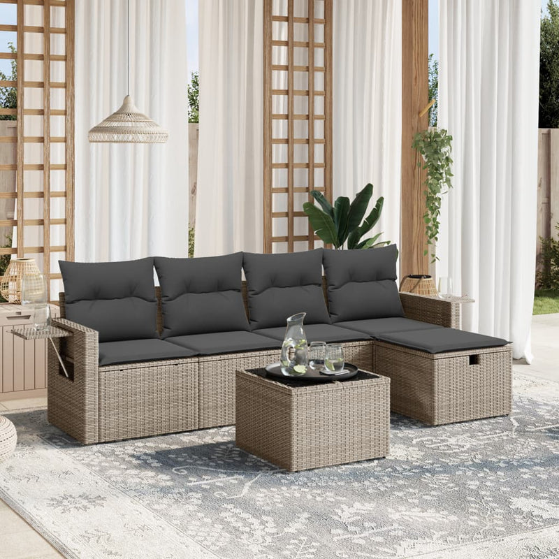 vidaXL 6 Piece Garden Sofa Set with Cushions Grey Poly Rattan