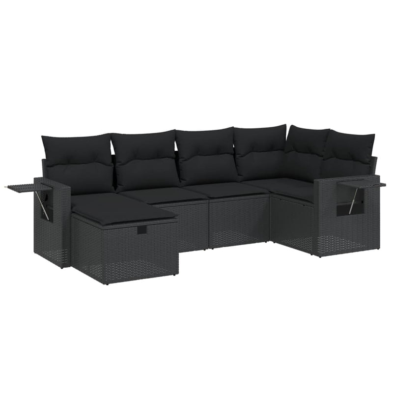 vidaXL 6 Piece Garden Sofa Set with Cushions Black Poly Rattan