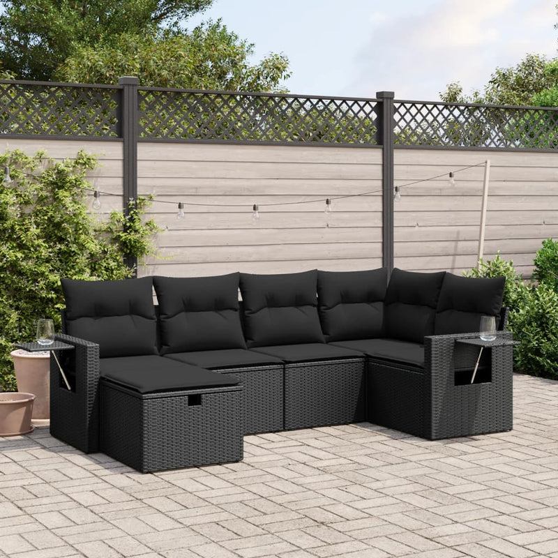 vidaXL 6 Piece Garden Sofa Set with Cushions Black Poly Rattan