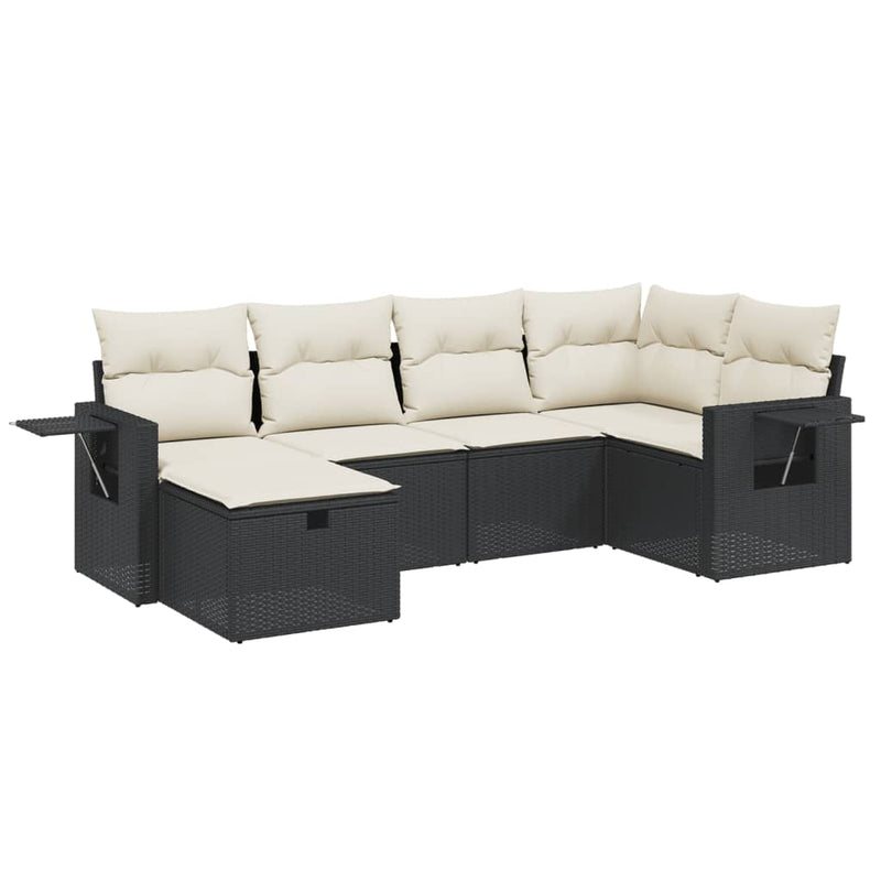 vidaXL 6 Piece Garden Sofa Set with Cushions Black Poly Rattan