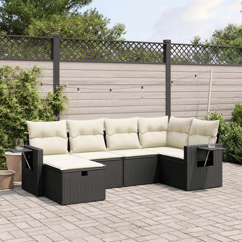 vidaXL 6 Piece Garden Sofa Set with Cushions Black Poly Rattan