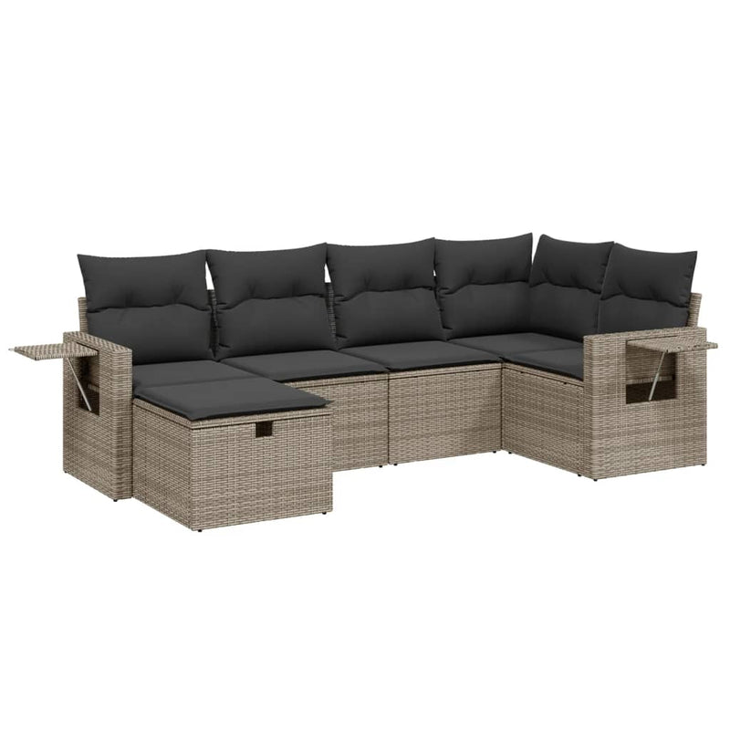 vidaXL 6 Piece Garden Sofa Set with Cushions Grey Poly Rattan