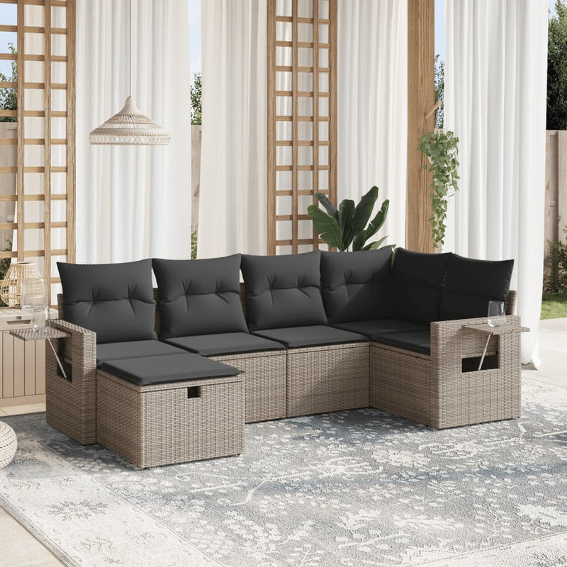 vidaXL 6 Piece Garden Sofa Set with Cushions Grey Poly Rattan