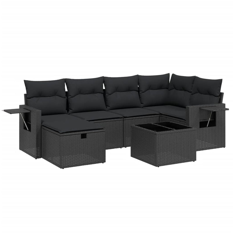 vidaXL 7 Piece Garden Sofa Set with Cushions Black Poly Rattan