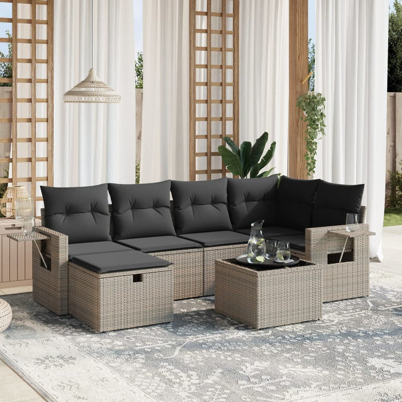 vidaXL 7 Piece Garden Sofa Set with Cushions Grey Poly Rattan