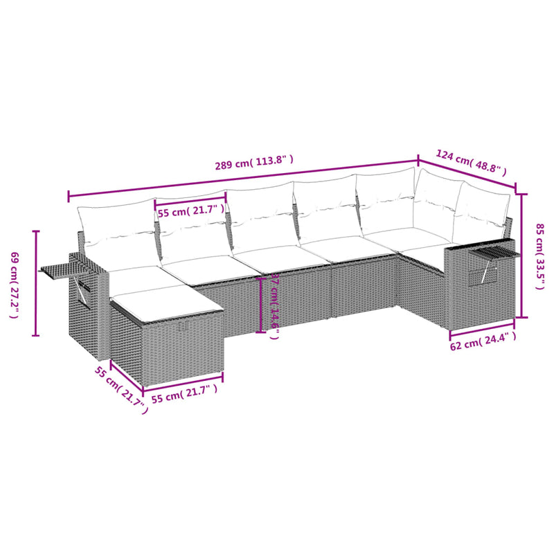 vidaXL 7 Piece Garden Sofa Set with Cushions Black Poly Rattan