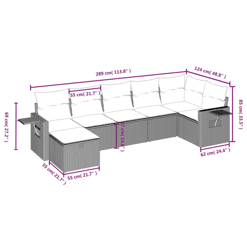 vidaXL 7 Piece Garden Sofa Set with Cushions Grey Poly Rattan