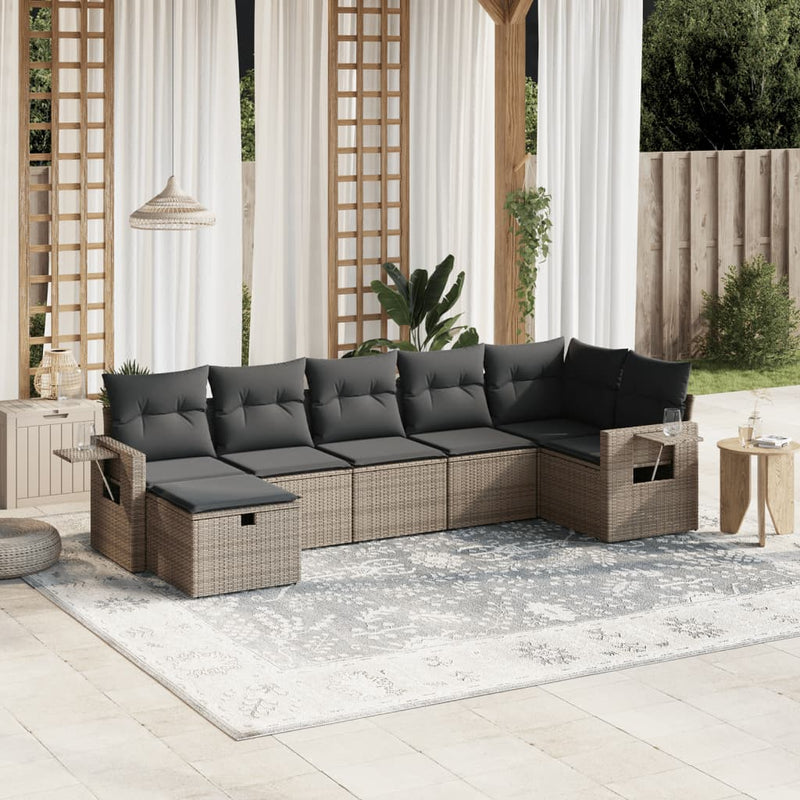 vidaXL 7 Piece Garden Sofa Set with Cushions Grey Poly Rattan