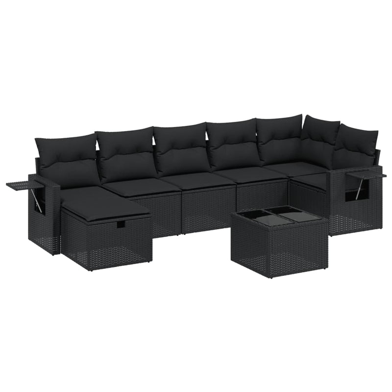 vidaXL 8 Piece Garden Sofa Set with Cushions Black Poly Rattan