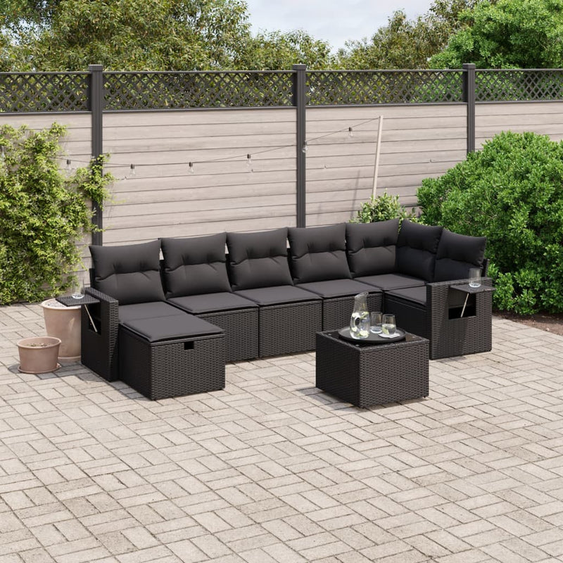 vidaXL 8 Piece Garden Sofa Set with Cushions Black Poly Rattan