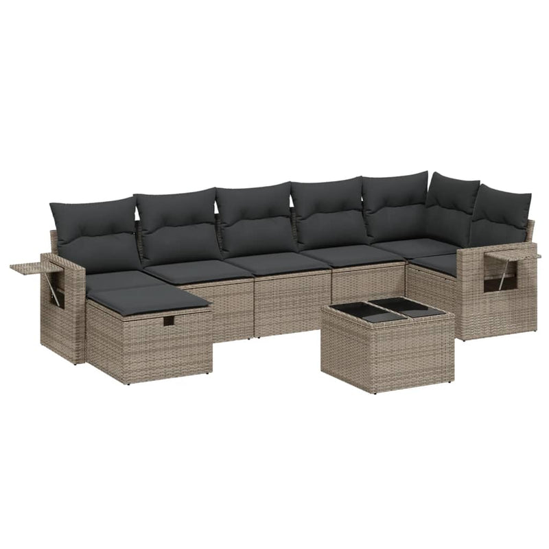 vidaXL 8 Piece Garden Sofa Set with Cushions Grey Poly Rattan