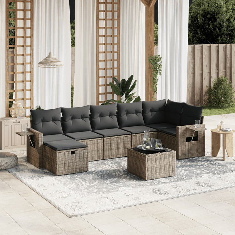 vidaXL 8 Piece Garden Sofa Set with Cushions Grey Poly Rattan