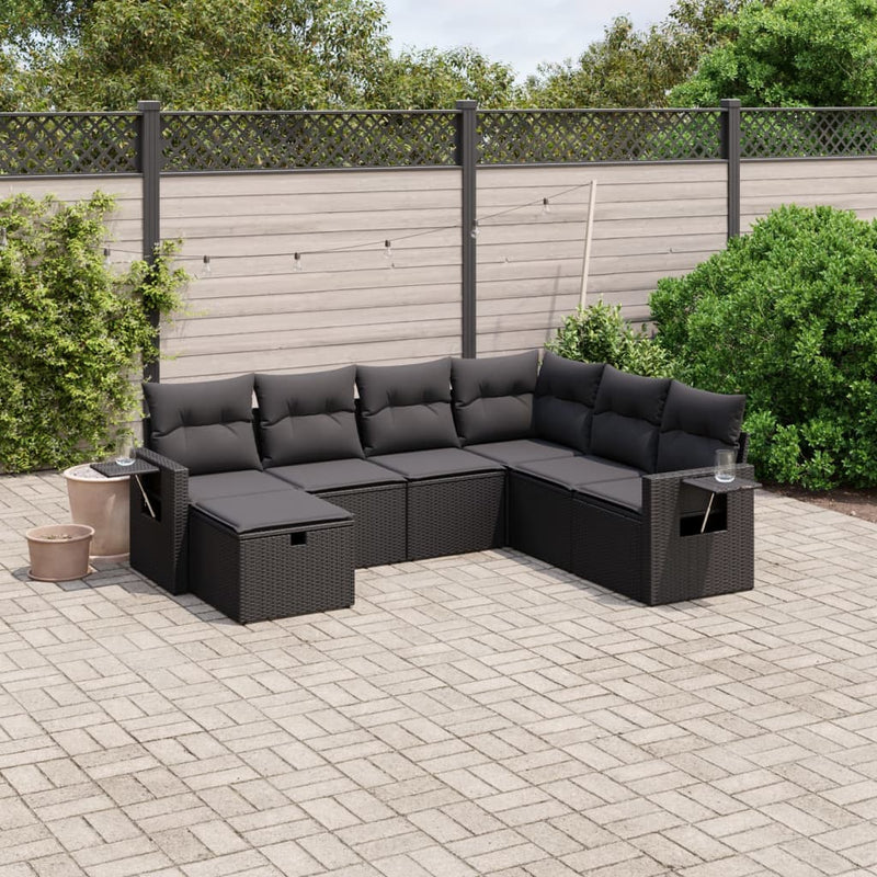vidaXL 7 Piece Garden Sofa Set with Cushions Black Poly Rattan