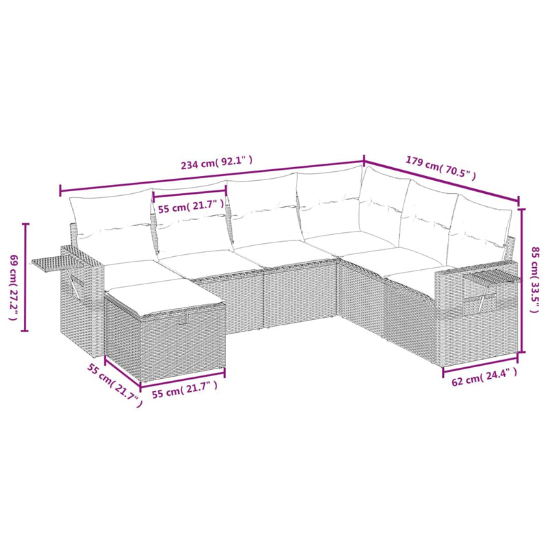 vidaXL 7 Piece Garden Sofa Set with Cushions Grey Poly Rattan