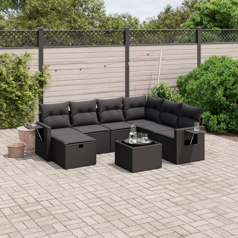 vidaXL 8 Piece Garden Sofa Set with Cushions Black Poly Rattan