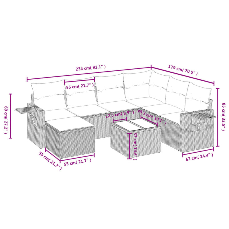 vidaXL 8 Piece Garden Sofa Set with Cushions Black Poly Rattan