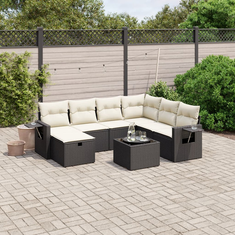 vidaXL 8 Piece Garden Sofa Set with Cushions Black Poly Rattan