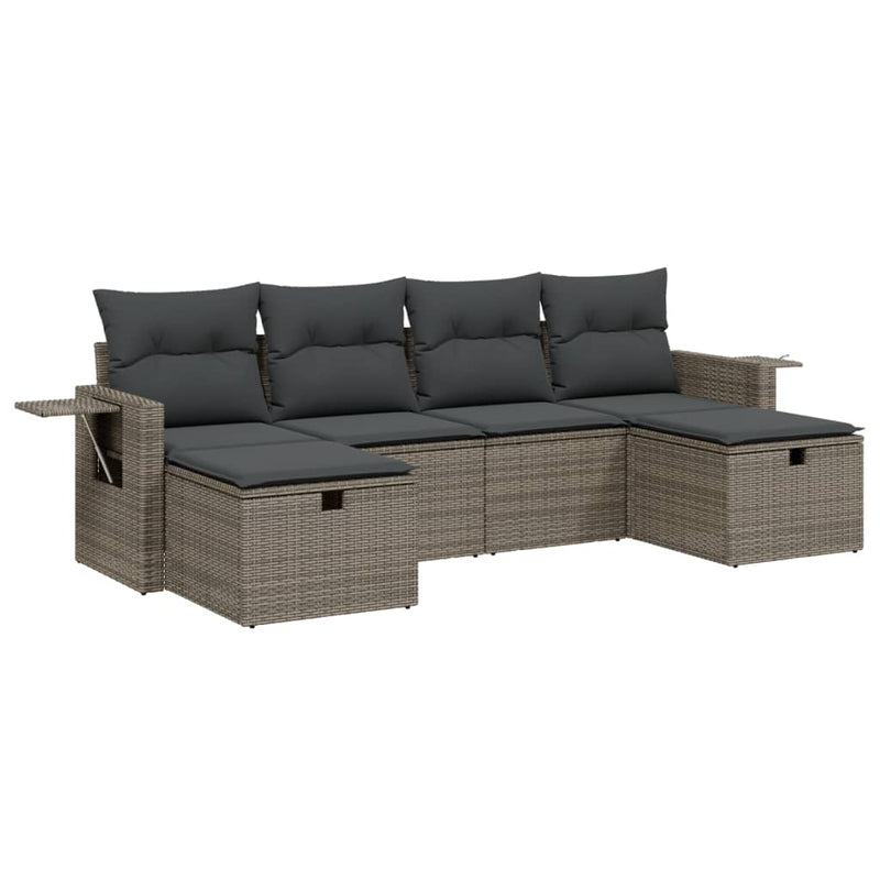 vidaXL 6 Piece Garden Sofa Set with Cushions Grey Poly Rattan