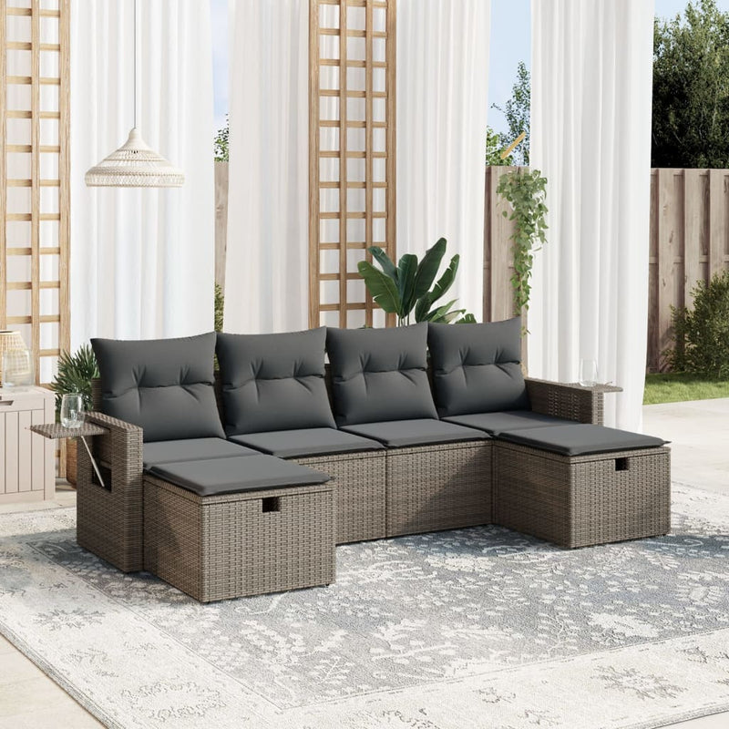 vidaXL 6 Piece Garden Sofa Set with Cushions Grey Poly Rattan
