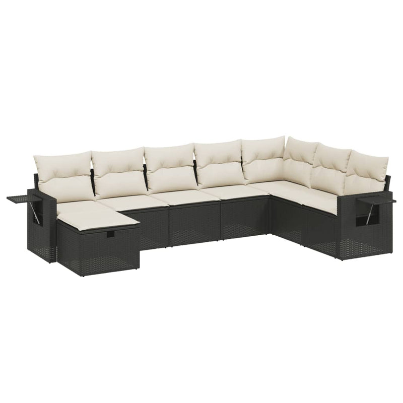 vidaXL 8 Piece Garden Sofa Set with Cushions Black Poly Rattan