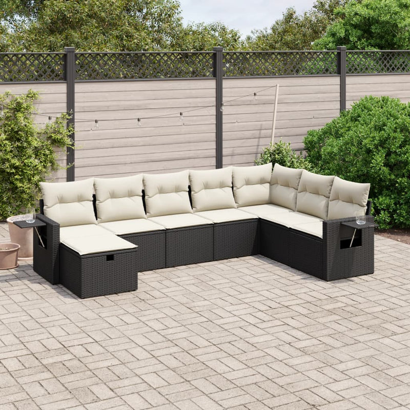 vidaXL 8 Piece Garden Sofa Set with Cushions Black Poly Rattan