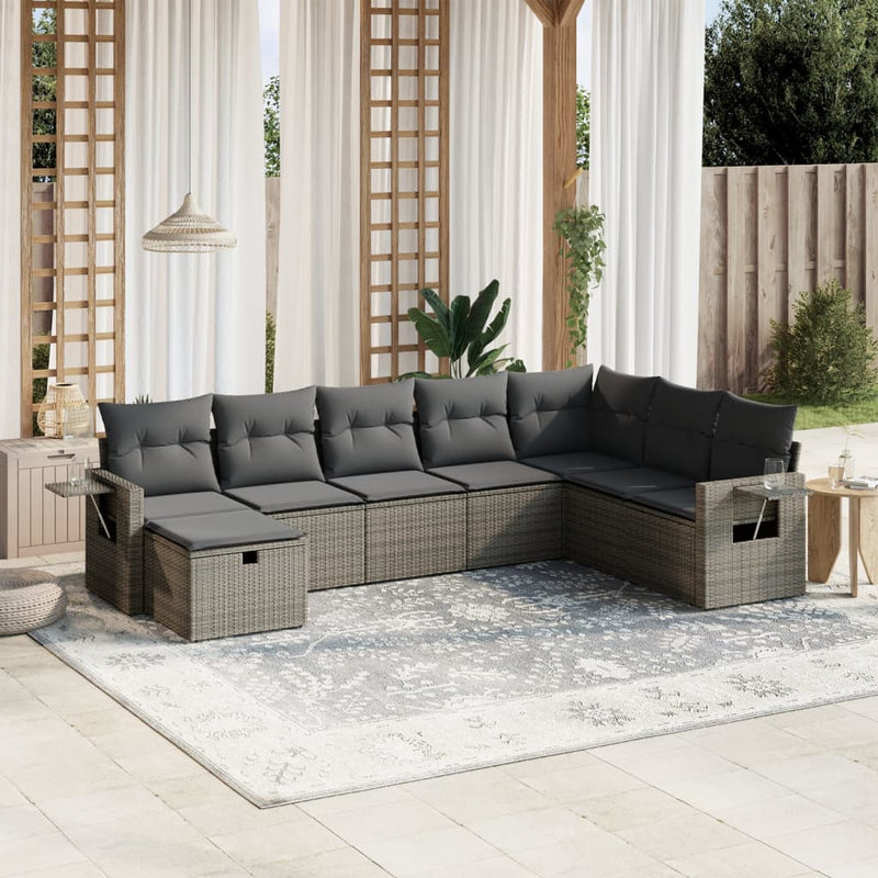 vidaXL 8 Piece Garden Sofa Set with Cushions Grey Poly Rattan