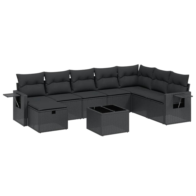 vidaXL 9 Piece Garden Sofa Set with Cushions Black Poly Rattan