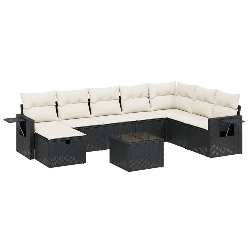 vidaXL 9 Piece Garden Sofa Set with Cushions Black Poly Rattan