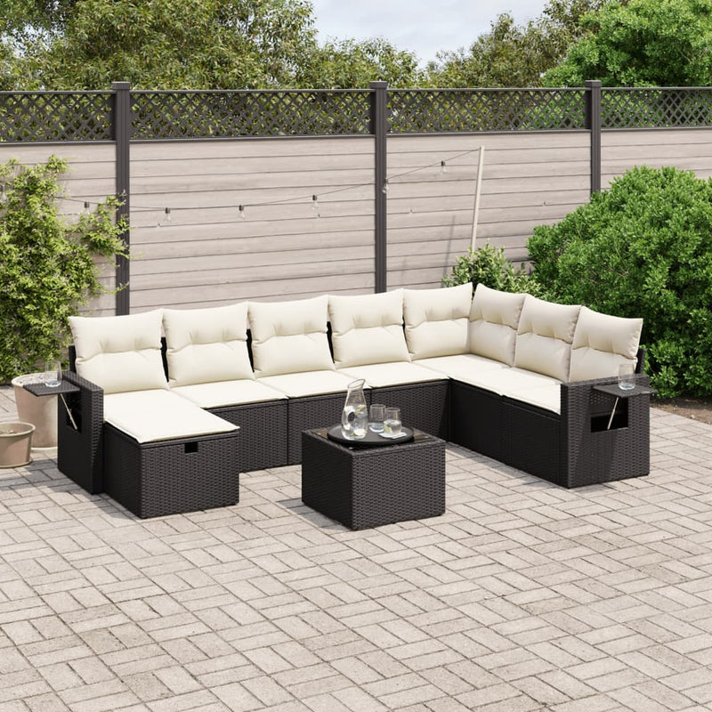 vidaXL 9 Piece Garden Sofa Set with Cushions Black Poly Rattan