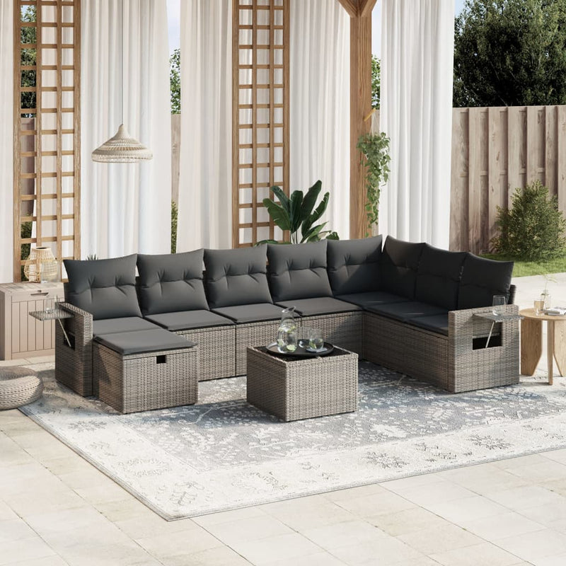vidaXL 9 Piece Garden Sofa Set with Cushions Grey Poly Rattan