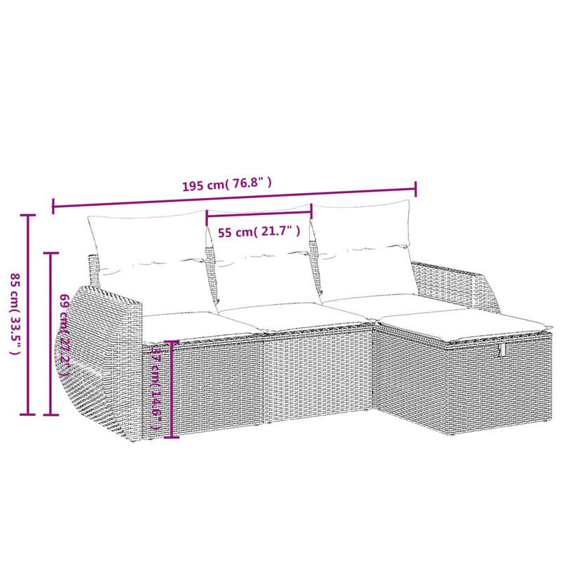 vidaXL 4 Piece Garden Sofa Set with Cushions Grey Poly Rattan