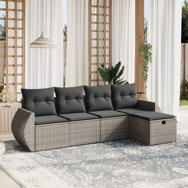 vidaXL 5 Piece Garden Sofa Set with Cushions Grey Poly Rattan