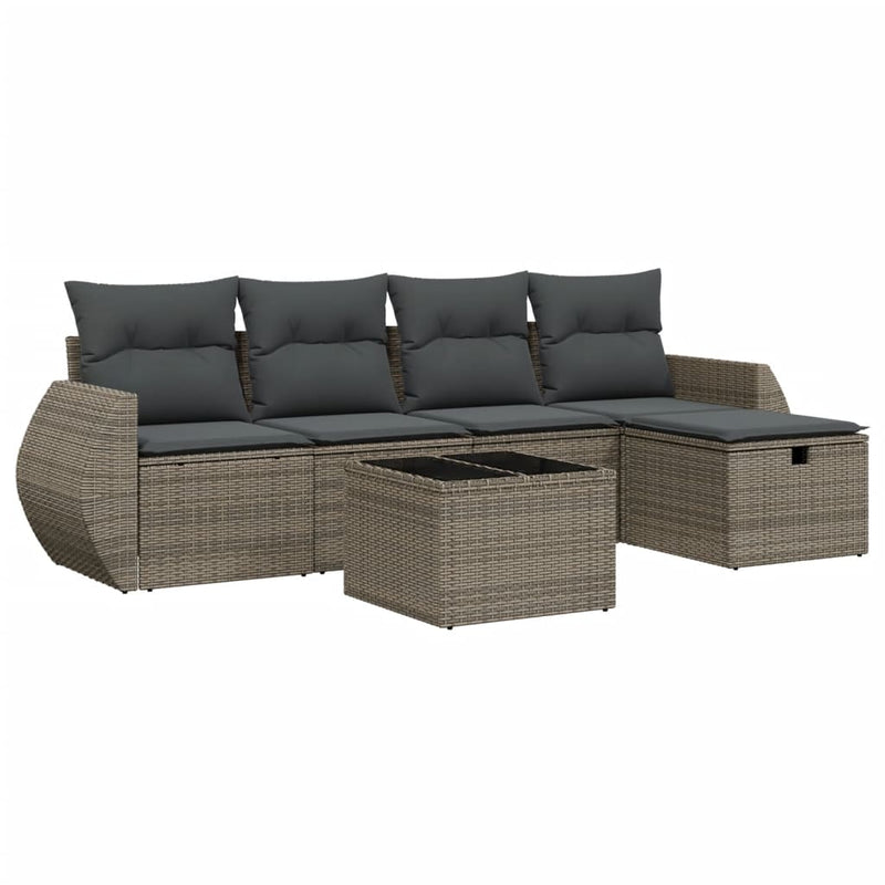 vidaXL 6 Piece Garden Sofa Set with Cushions Grey Poly Rattan
