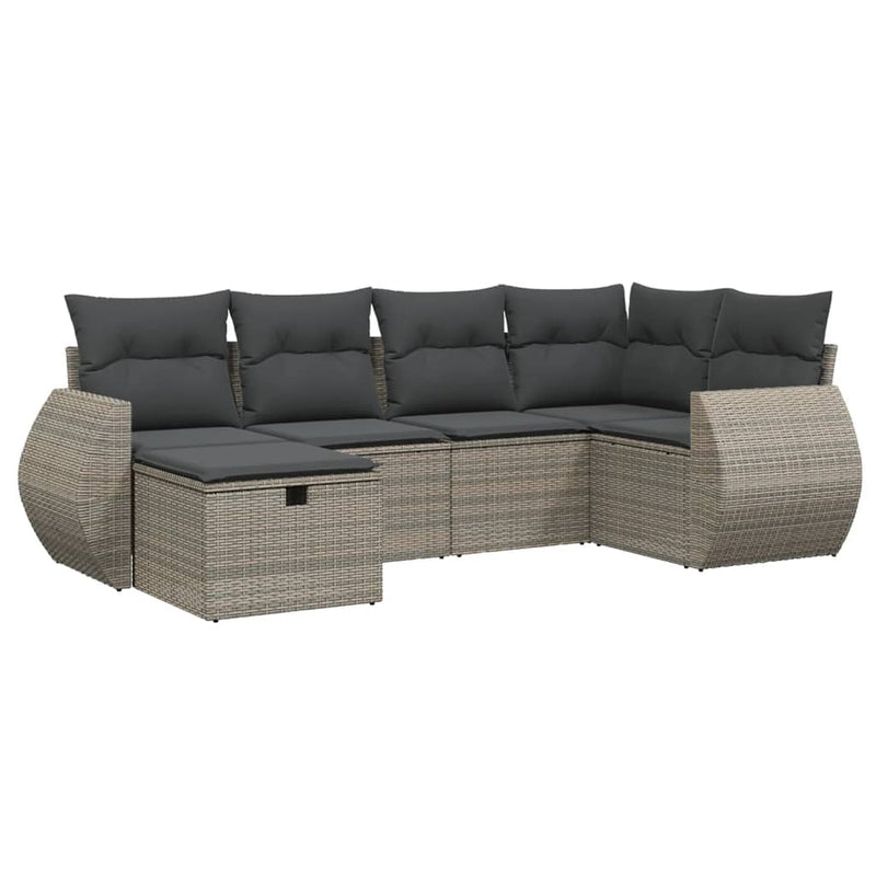 vidaXL 6 Piece Garden Sofa Set with Cushions Grey Poly Rattan