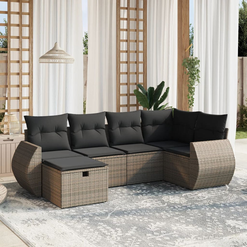 vidaXL 6 Piece Garden Sofa Set with Cushions Grey Poly Rattan