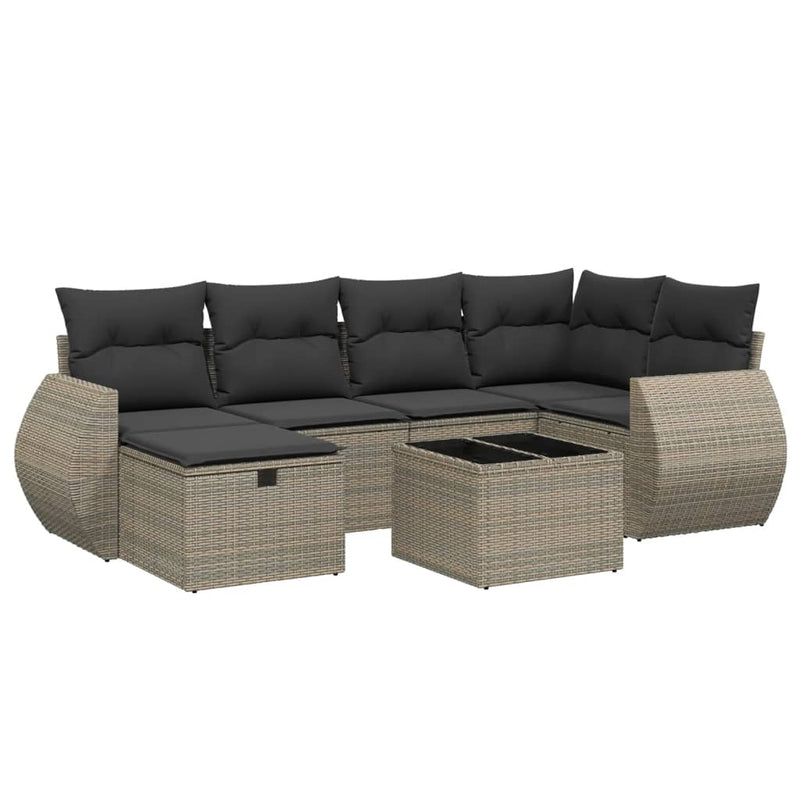 7 Piece Garden Sofa Set with Cushions Grey Poly Rattan