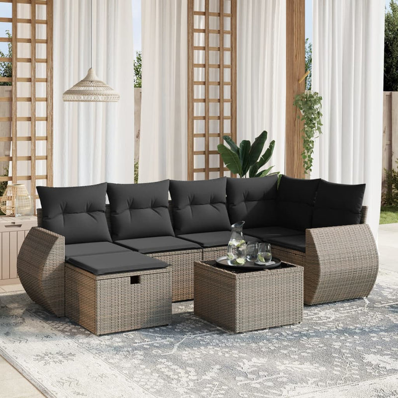 vidaXL 7 Piece Garden Sofa Set with Cushions Grey Poly Rattan