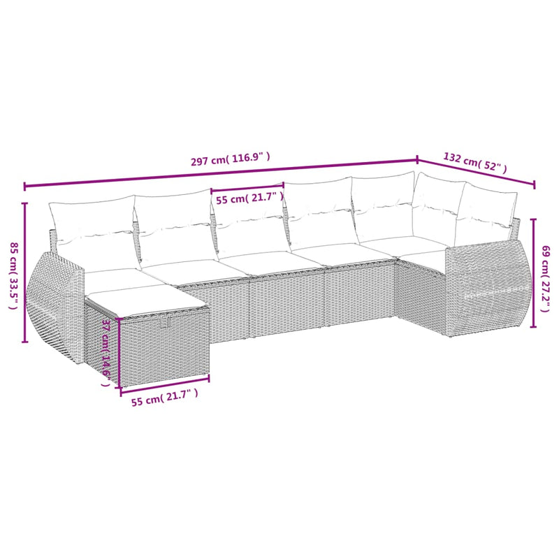 vidaXL 7 Piece Garden Sofa Set with Cushions Grey Poly Rattan