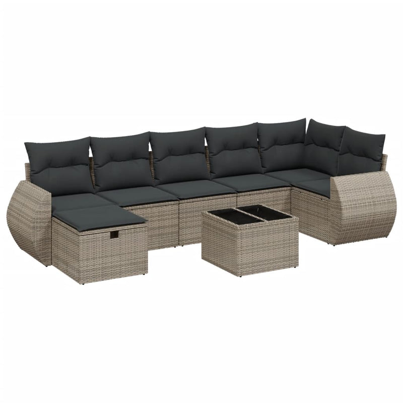 vidaXL 8 Piece Garden Sofa Set with Cushions Grey Poly Rattan