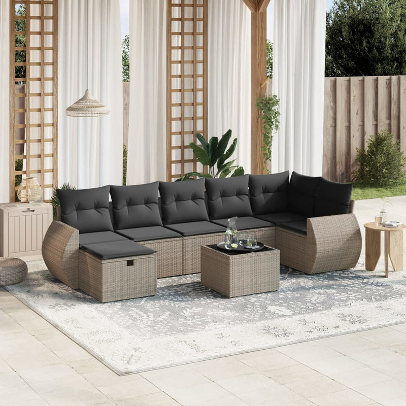 vidaXL 8 Piece Garden Sofa Set with Cushions Grey Poly Rattan