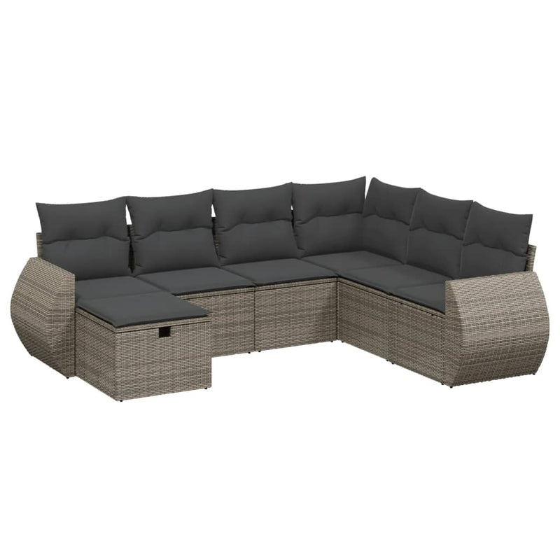 vidaXL 7 Piece Garden Sofa Set with Cushions Grey Poly Rattan