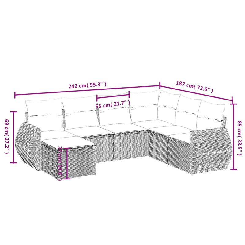 vidaXL 7 Piece Garden Sofa Set with Cushions Grey Poly Rattan