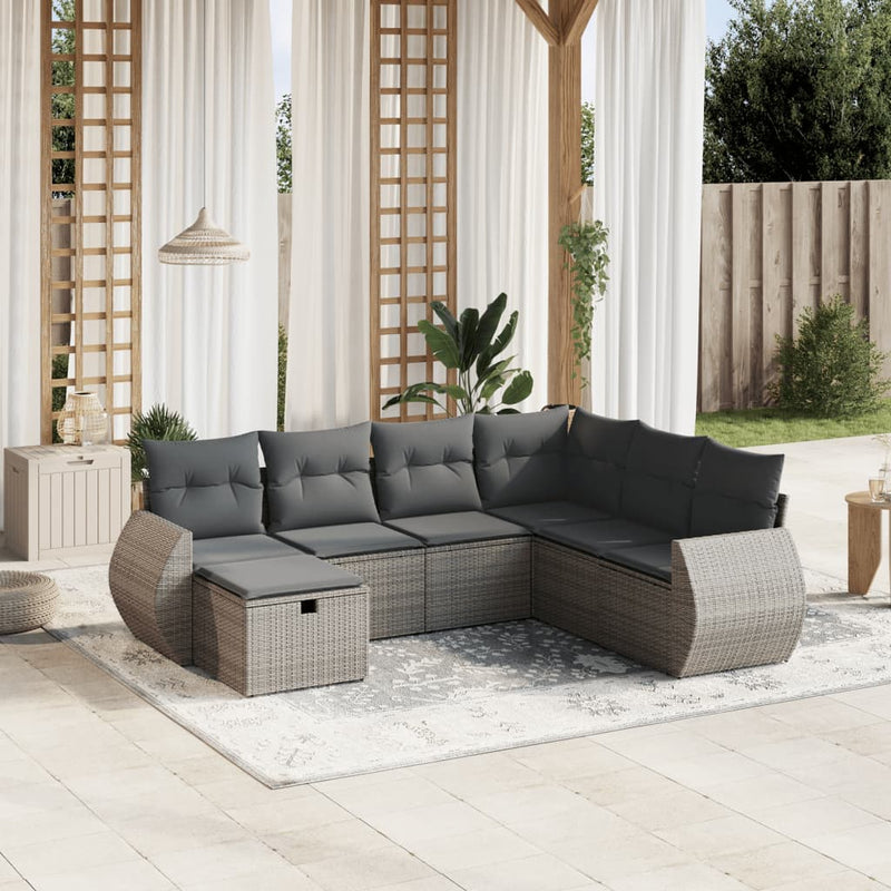 vidaXL 7 Piece Garden Sofa Set with Cushions Grey Poly Rattan