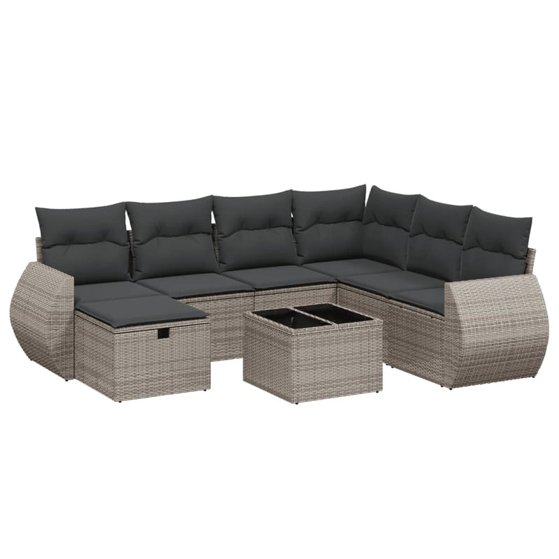 8 Piece Garden Sofa Set with Cushions Grey Poly Rattan