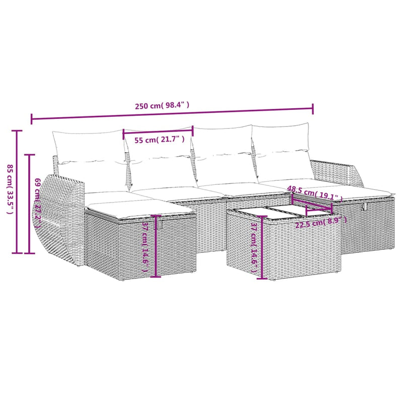 vidaXL 6 Piece Garden Sofa Set with Cushions Grey Poly Rattan